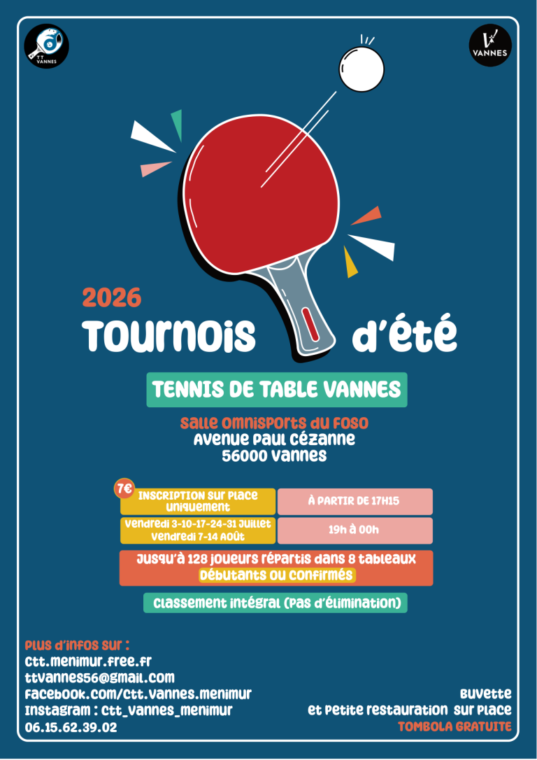La 16ᵉ édition des Tournois d&rsquo;été 2026 du TT Vannes, c&rsquo;est parti !